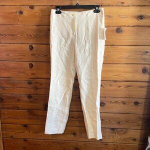 NWT Jones New York Womens White Linen Blend Straight Leg Pants Size 2 Petite